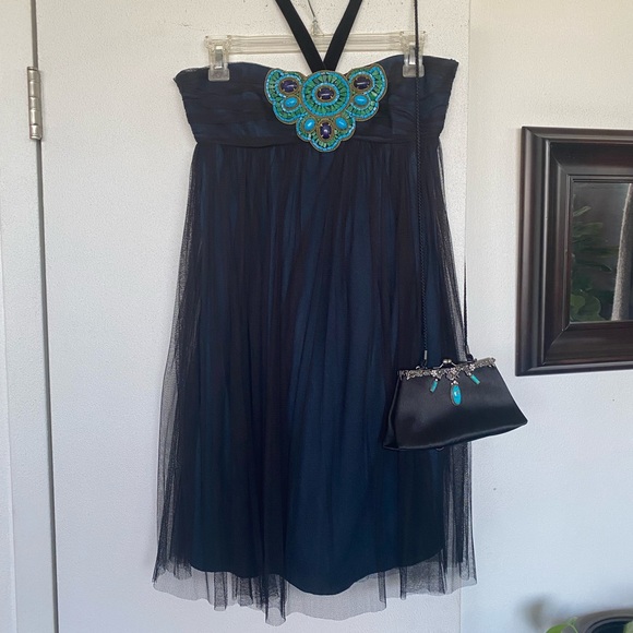 Andrew GN | Cocktail Empire Cut/Strapless Dress; Turquoise & Lapis Stones; Small - Picture 16 of 16